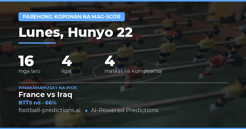 Pinakamahusay na BTTS Picks para sa 22 Hun 2026