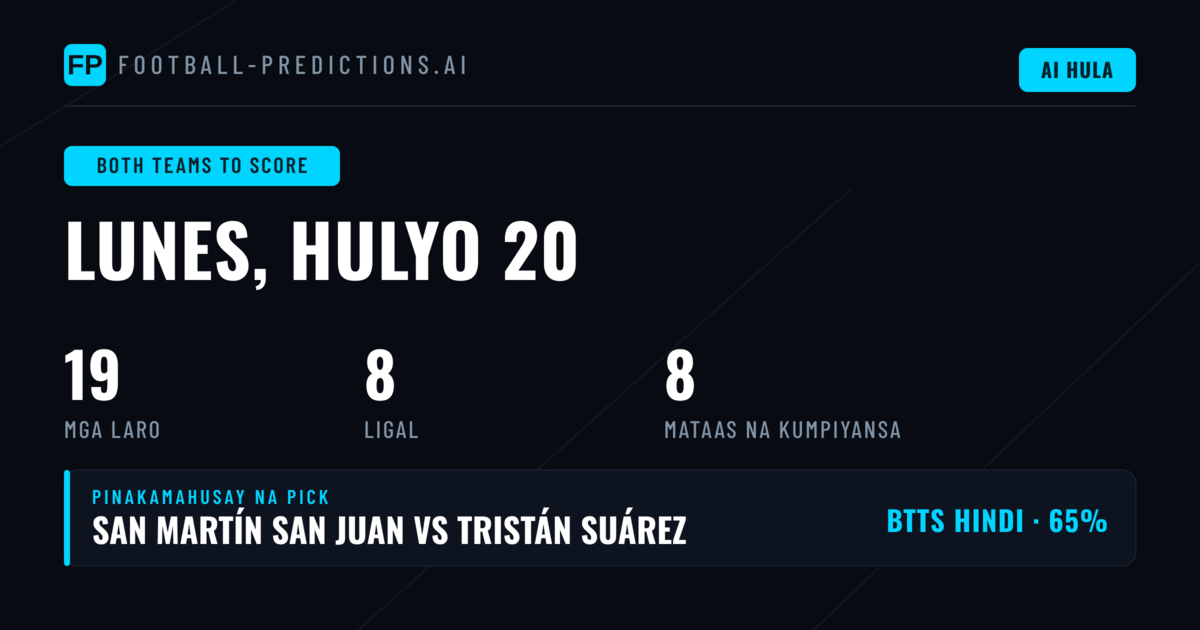 Pinakamahusay na BTTS Picks para sa 20 Jul 2026