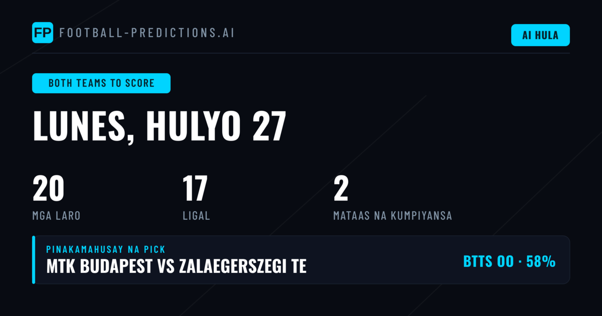 Nangungunang BTTS Picks (27 Hul 2026)