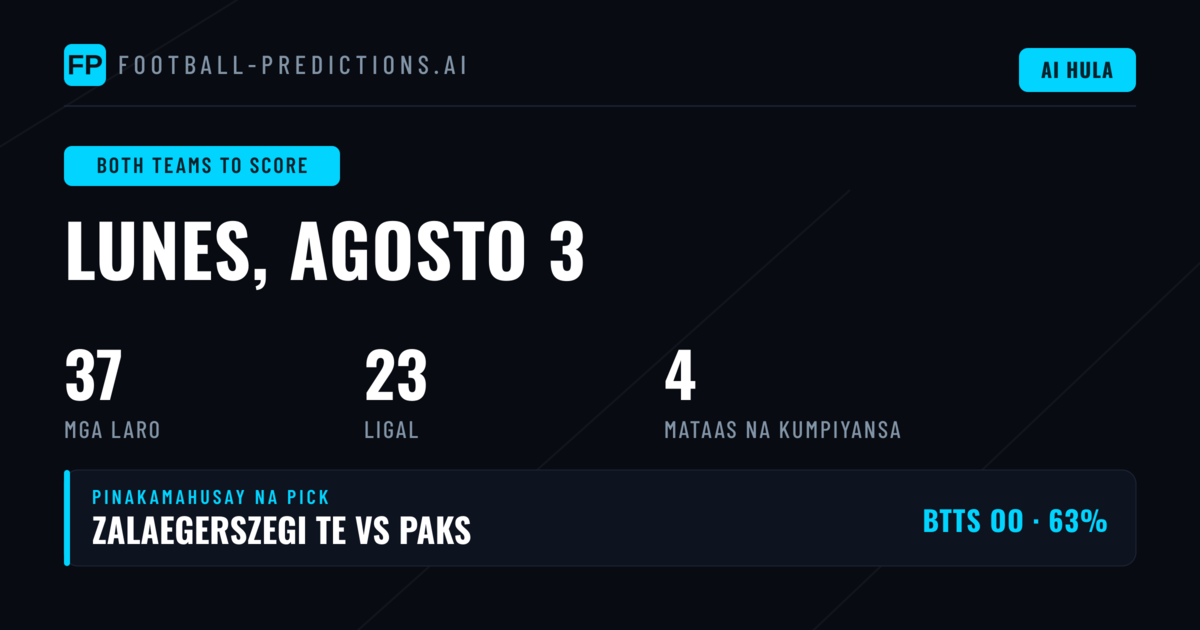 Pinakamahusay na BTTS Picks para sa 3 Ago 2026