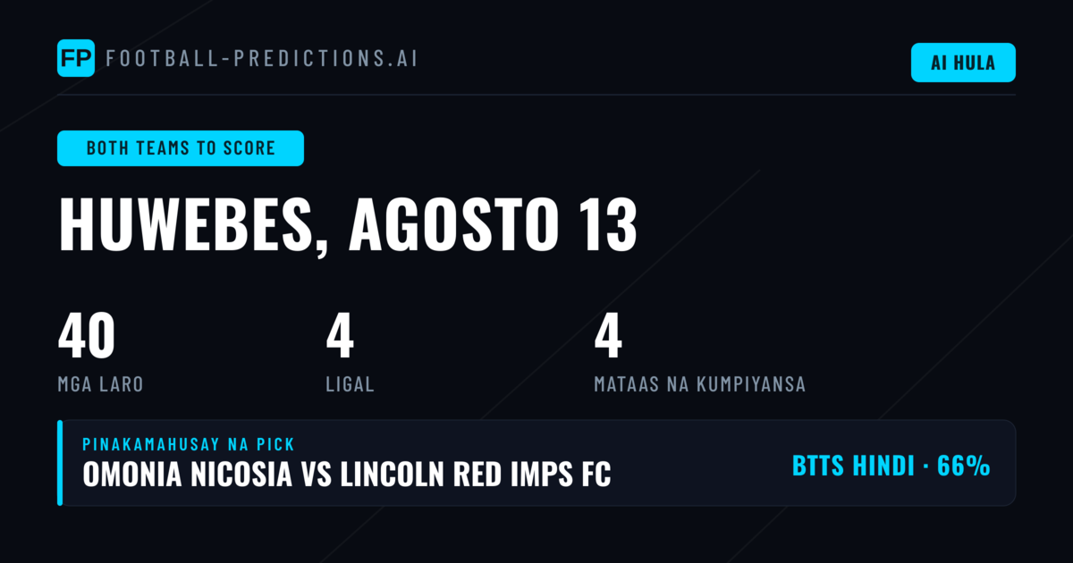 Pinakamahusay na BTTS Picks para sa 13 Ago 2026