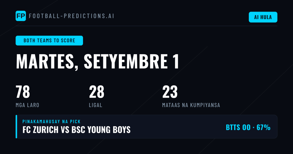 BTTS Picks ngayong 1 Sep 2026 - 56 ng 78 Laro (72%)