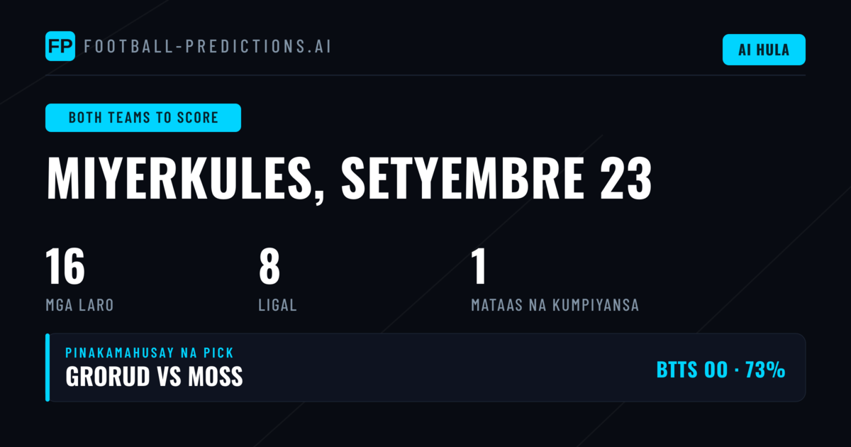 Pinakamahusay na BTTS Picks para sa 23 Sep 2026