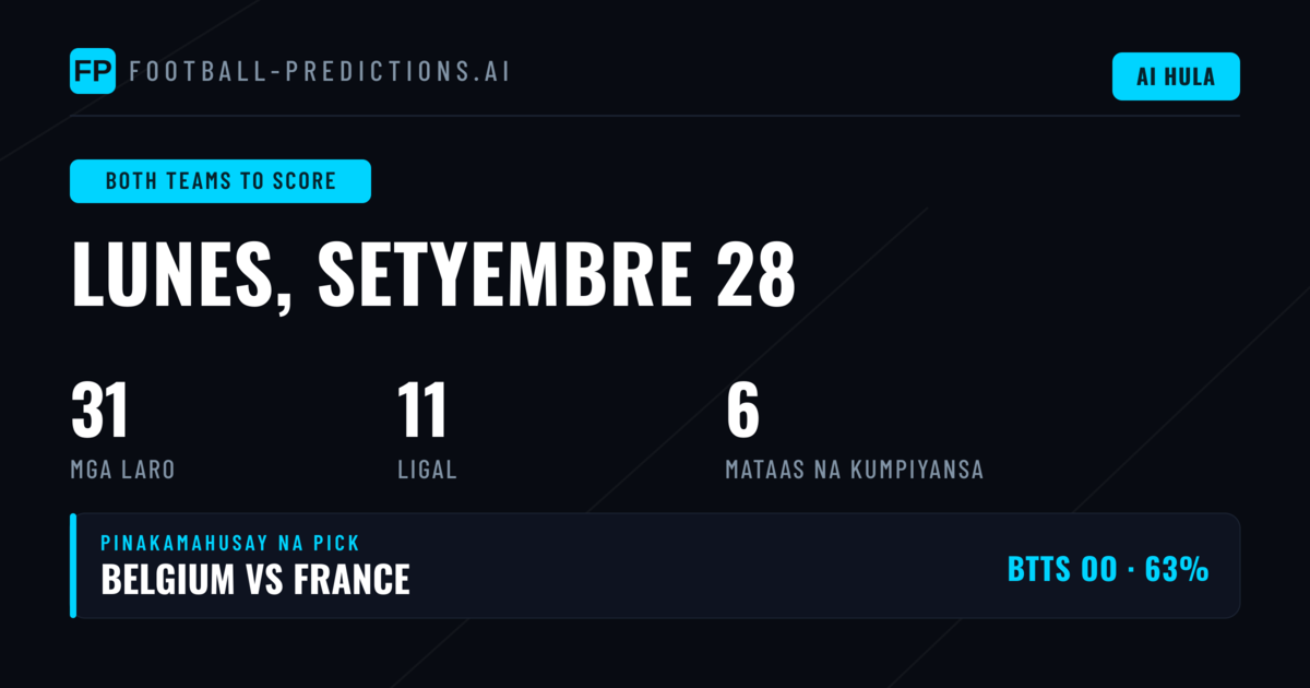 Pinakamahusay na BTTS Picks para sa 28 Sep 2026