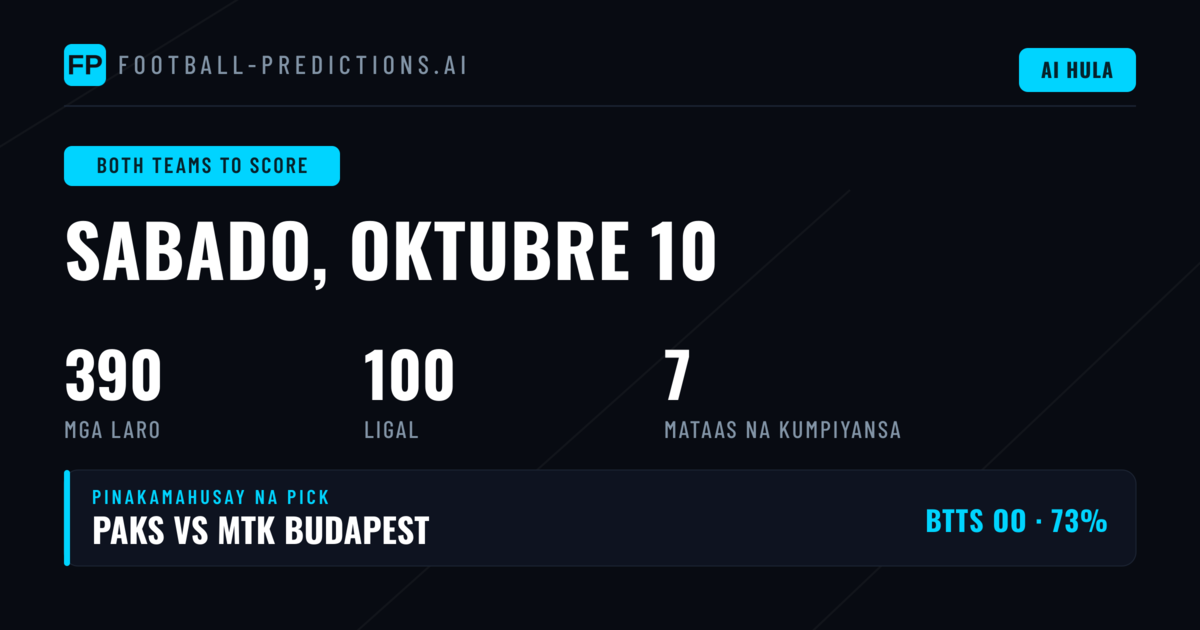 Pinakamahusay na BTTS Picks para sa 10 Oct 2026