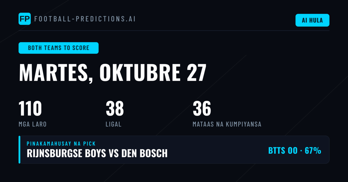 Pinakamahusay na BTTS Pagpipilian para sa 27 Oktubre 2026