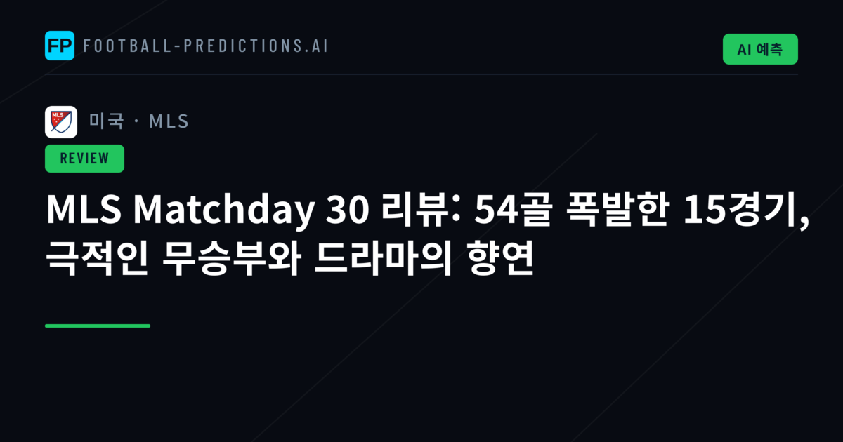 MLS Matchday 30 리뷰: 54골 폭발한 15경기, 극적인 무승부와 드라마의 향연