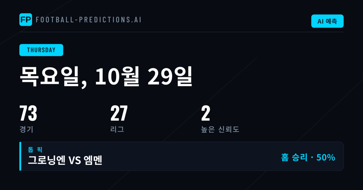 2026년 10월 29일 목요일 축구 예측, MLS 9경기로 주목