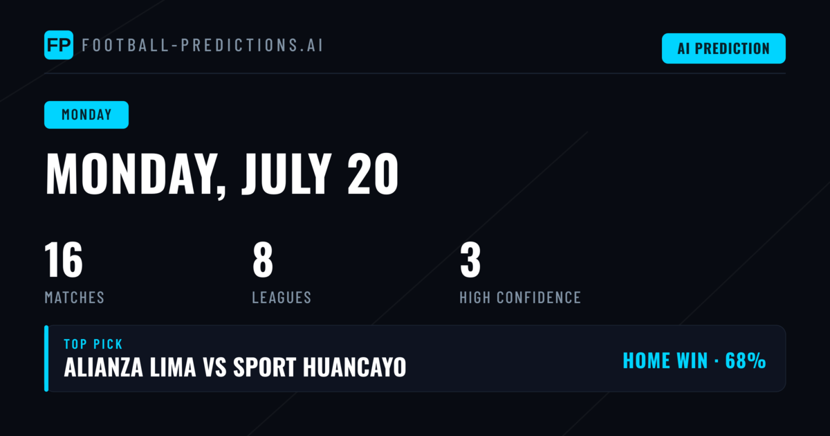 Monday 20 July 2026 — Seven Leagues, Sixteen Matches