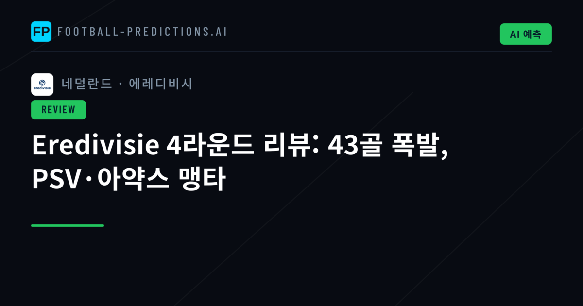 Eredivisie 4라운드 리뷰: 43골 폭발, PSV·아약스 맹타