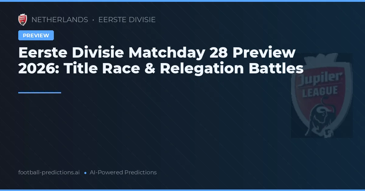 Eerste Divisie Matchday 28 Preview 2026: Title Race & Relegation Battles