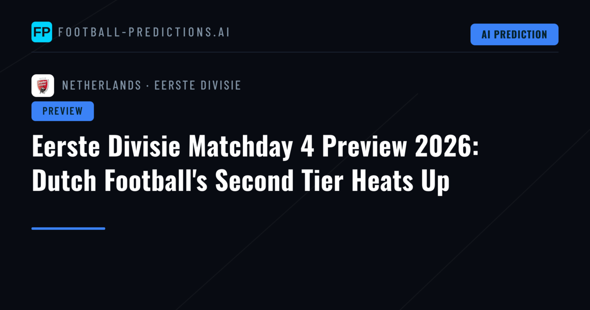 Eerste Divisie Matchday 4 Preview 2026: Dutch Football's Second Tier Heats Up