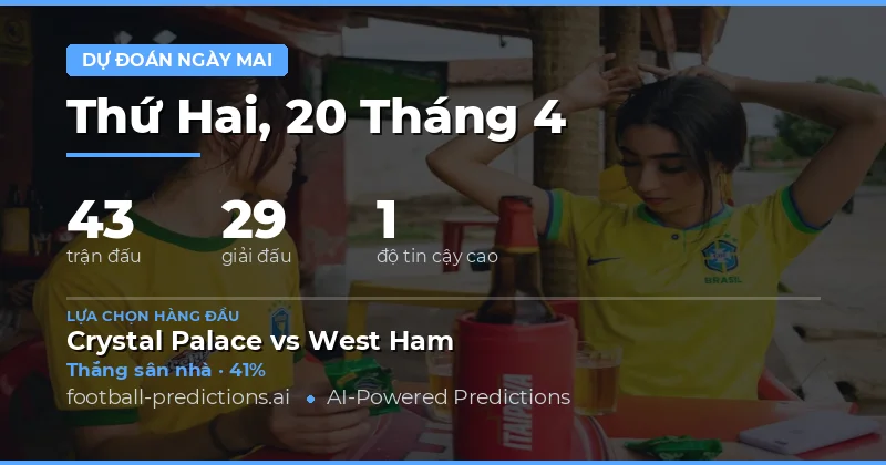 Dự đoán các trận đấu ngày mai 20 tháng 4 năm 2026