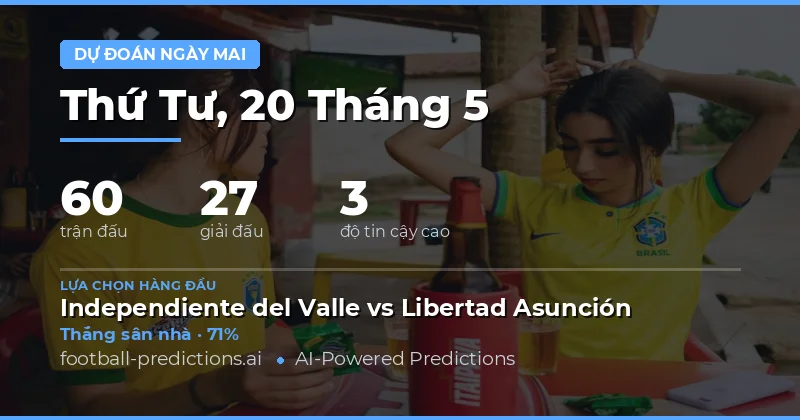 Dự đoán kết quả bóng đá ngày 20 tháng 5 năm 2026
