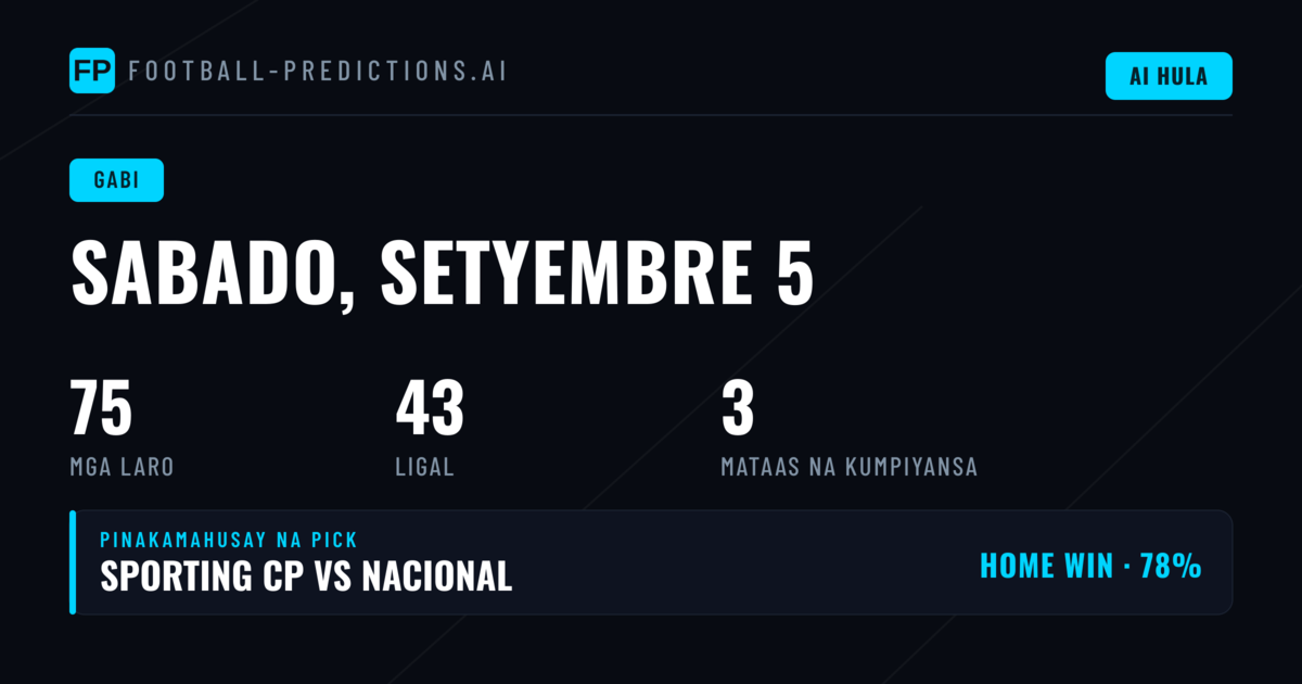 Malawak na Portfolio ng mga Liga para sa Sabado, 5 September 2026