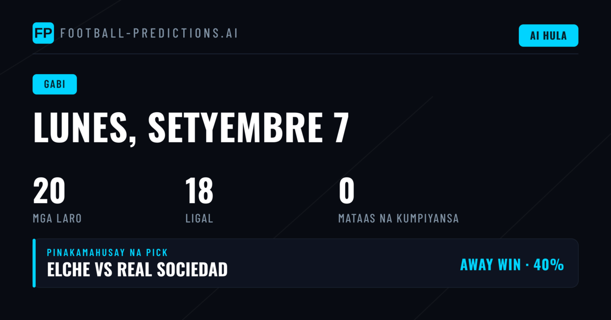Monday 7 Sep 2026 — Pangunahing Betting Analysis