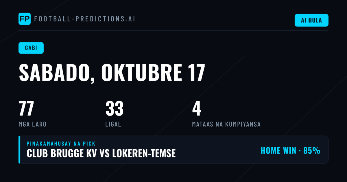 Pinakamahusay na 1X2 Picks para sa Sabado, 17 Okt 2026