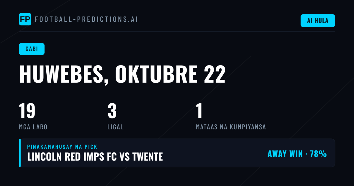 Prediksiyon ngayong gabi para sa 1X2 at BTTS