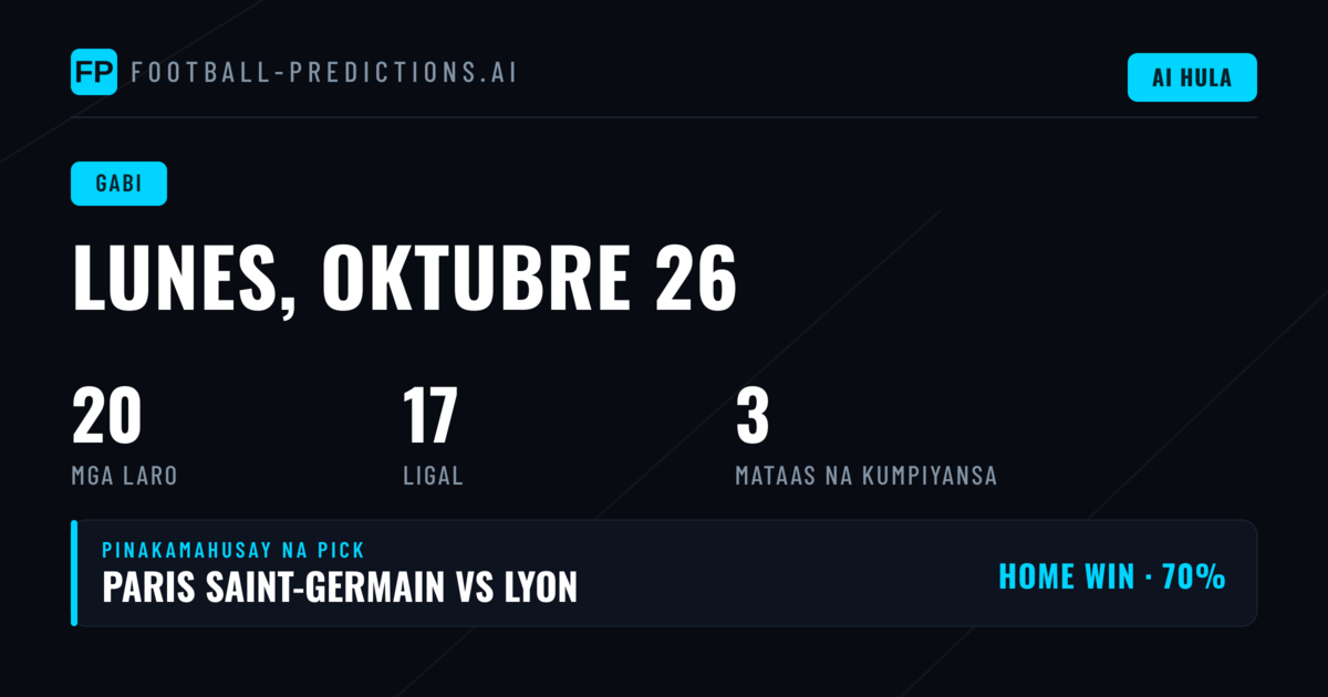 Prediksyon sa Serie A: Lunes, 26 Oktubre 2026
