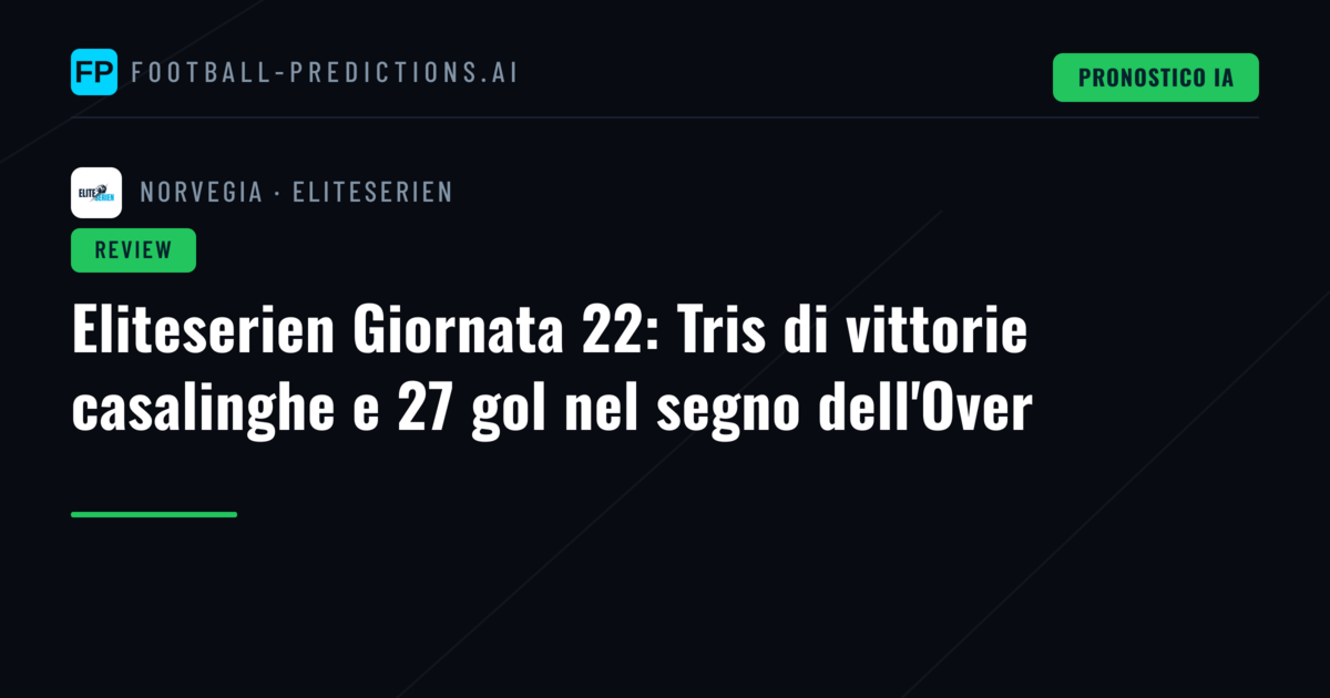 Eliteserien Giornata 22: Tris di vittorie casalinghe e 27 gol nel segno dell'Over