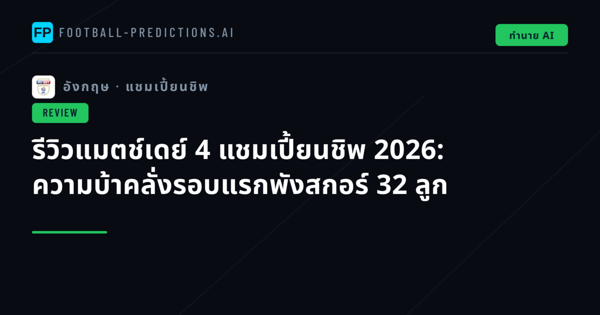 รีวิวแมตช์เดย์ 4 แชมเปี้ยนชิพ 2026: ความบ้าคลั่งรอบแรกพังสกอร์ 32 ลูก