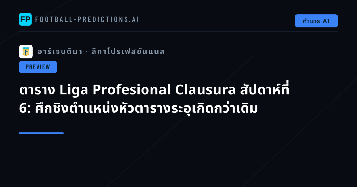 ตาราง Liga Profesional Clausura สัปดาห์ที่ 6: ศึกชิงตำแหน่งหัวตารางระอุเกิดกว่าเดิม