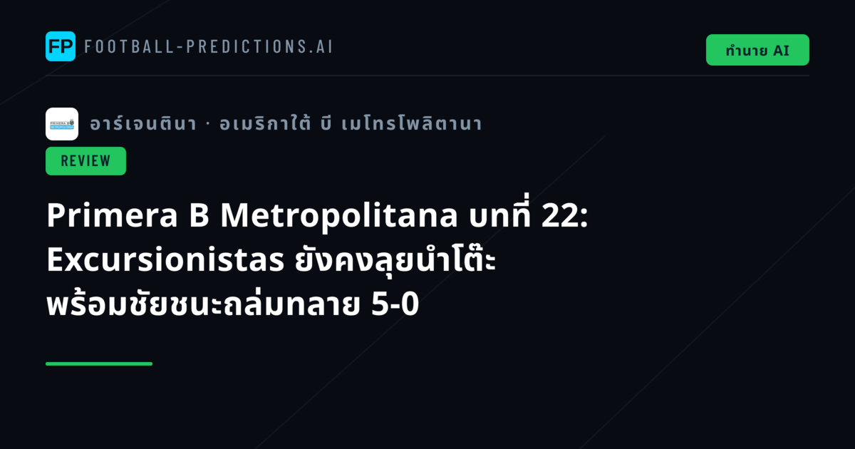Primera B Metropolitana บทที่ 22: Excursionistas ยังคงลุยนำโต๊ะ พร้อมชัยชนะถล่มทลาย 5-0