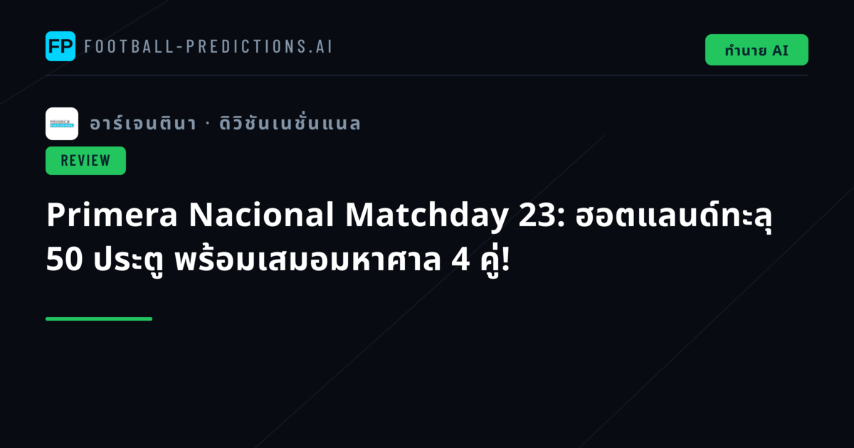 Primera Nacional Matchday 23: ฮอตแลนด์ทะลุ 50 ประตู พร้อมเสมอมหาศาล 4 คู่!