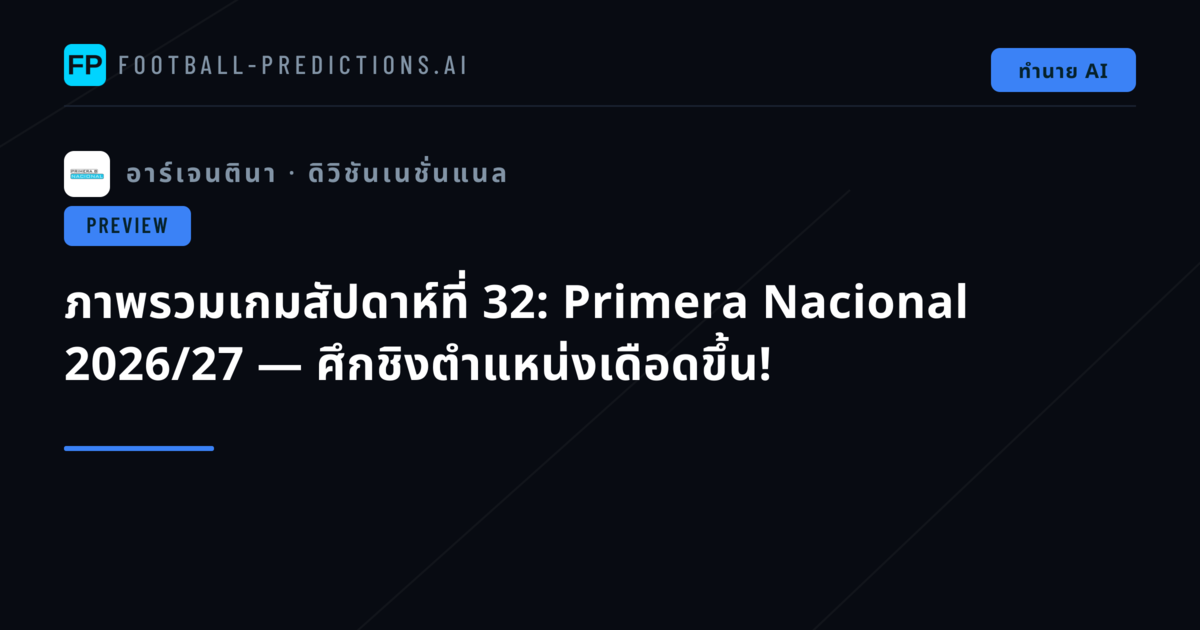 ภาพรวมเกมสัปดาห์ที่ 32: Primera Nacional 2026/27 — ศึกชิงตำแหน่งเดือดขึ้น!