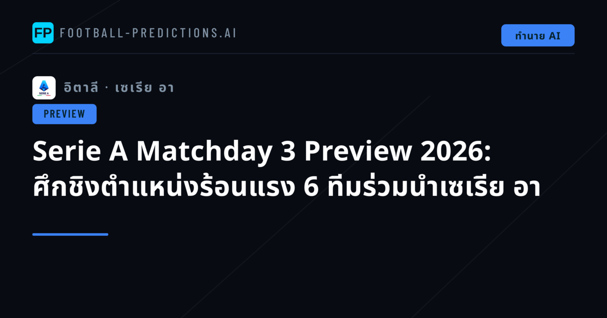 Serie A Matchday 3 Preview 2026: ศึกชิงตำแหน่งร้อนแรง 6 ทีมร่วมนำเซเรีย อา