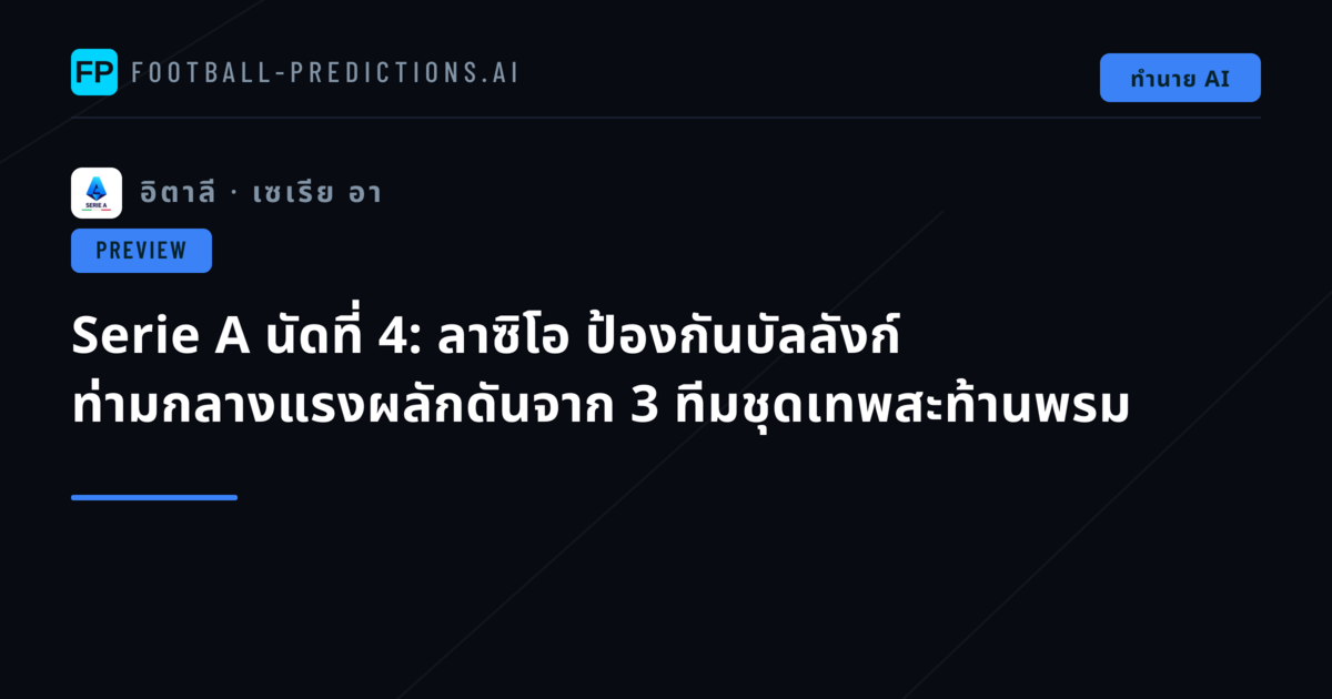 Serie A นัดที่ 4: ลาซิโอ ป้องกันบัลลังก์ ท่ามกลางแรงผลักดันจาก 3 ทีมชุดเทพสะท้านพรม