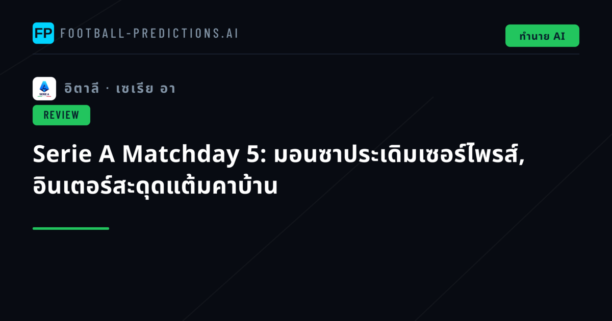 Serie A Matchday 5: มอนซาประเดิมเซอร์ไพรส์, อินเตอร์สะดุดแต้มคาบ้าน