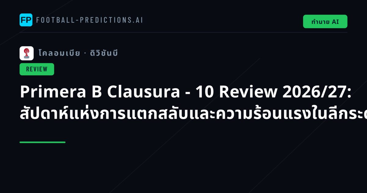 Primera B Clausura - 10 Review 2026/27: สัปดาห์แห่งการแตกสลับและความร้อนแรงในลีกระดับสองโคลอมเบีย