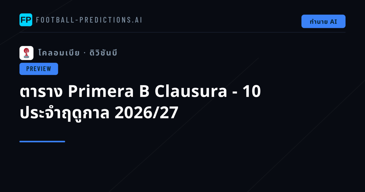 ตาราง Primera B Clausura - 10 ประจำฤดูกาล 2026/27