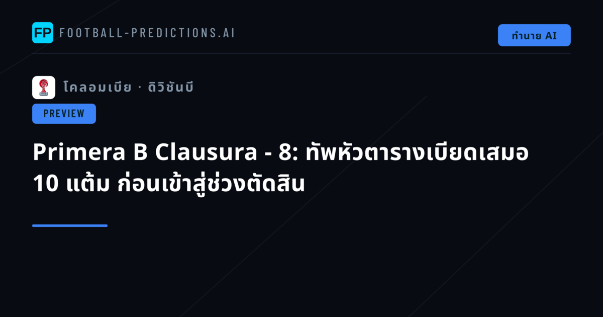 Primera B Clausura - 8: ทัพหัวตารางเบียดเสมอ 10 แต้ม ก่อนเข้าสู่ช่วงตัดสิน