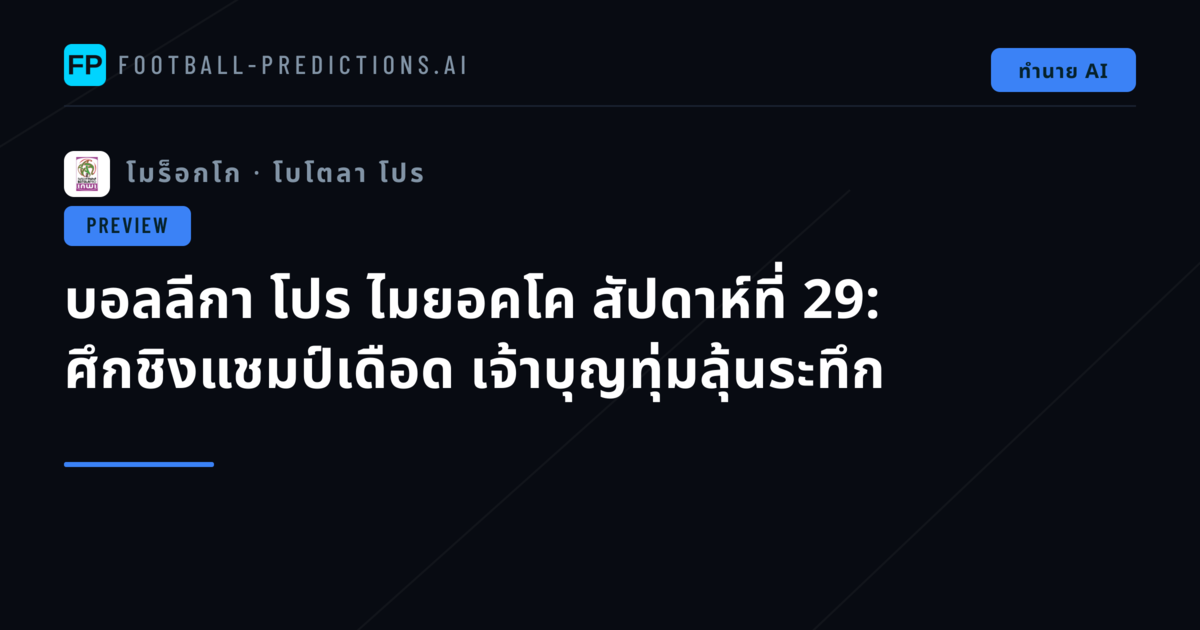 บอลลีกา โปร ไมยอคโค สัปดาห์ที่ 29: ศึกชิงแชมป์เดือด เจ้าบุญทุ่มลุ้นระทึก