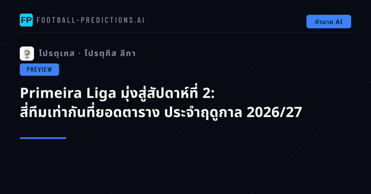 Primeira Liga มุ่งสู่สัปดาห์ที่ 2: สี่ทีมเท่ากันที่ยอดตาราง ประจำฤดูกาล 2026/27
