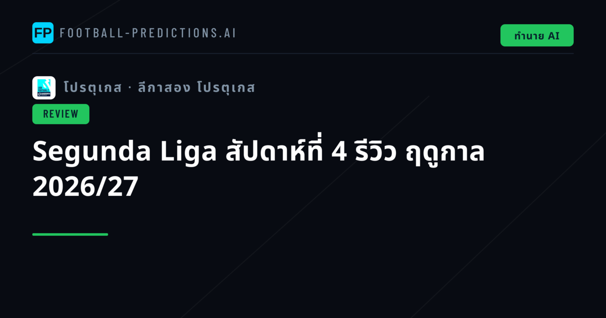 Segunda Liga สัปดาห์ที่ 4 รีวิว ฤดูกาล 2026/27
