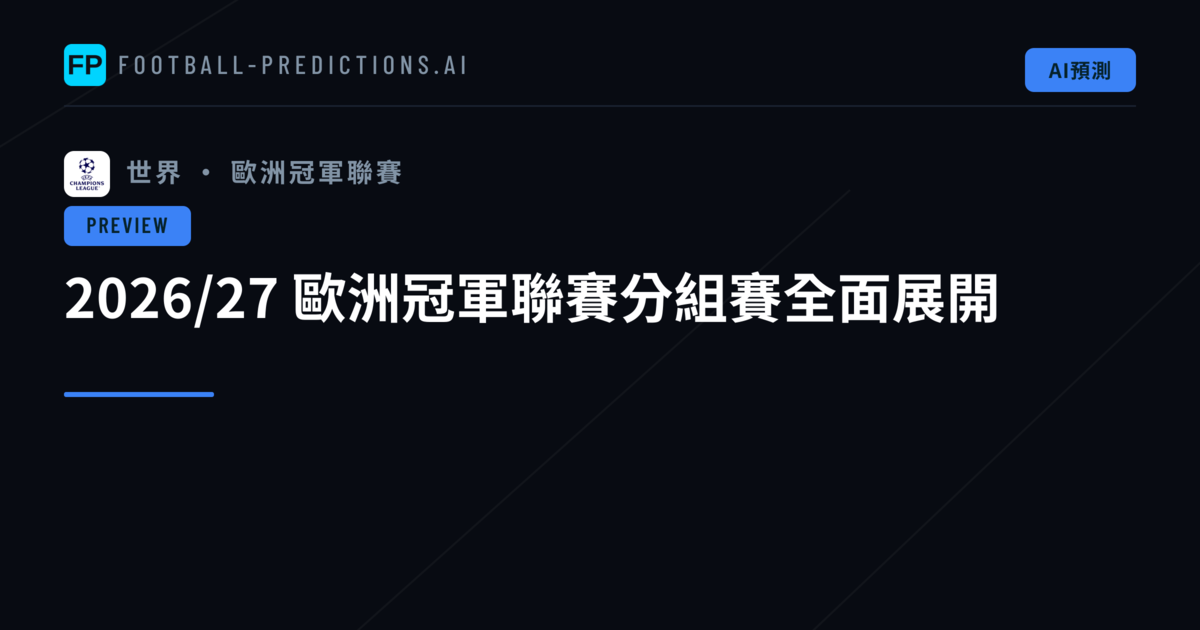 2026/27 歐洲冠軍聯賽分組賽全面展開