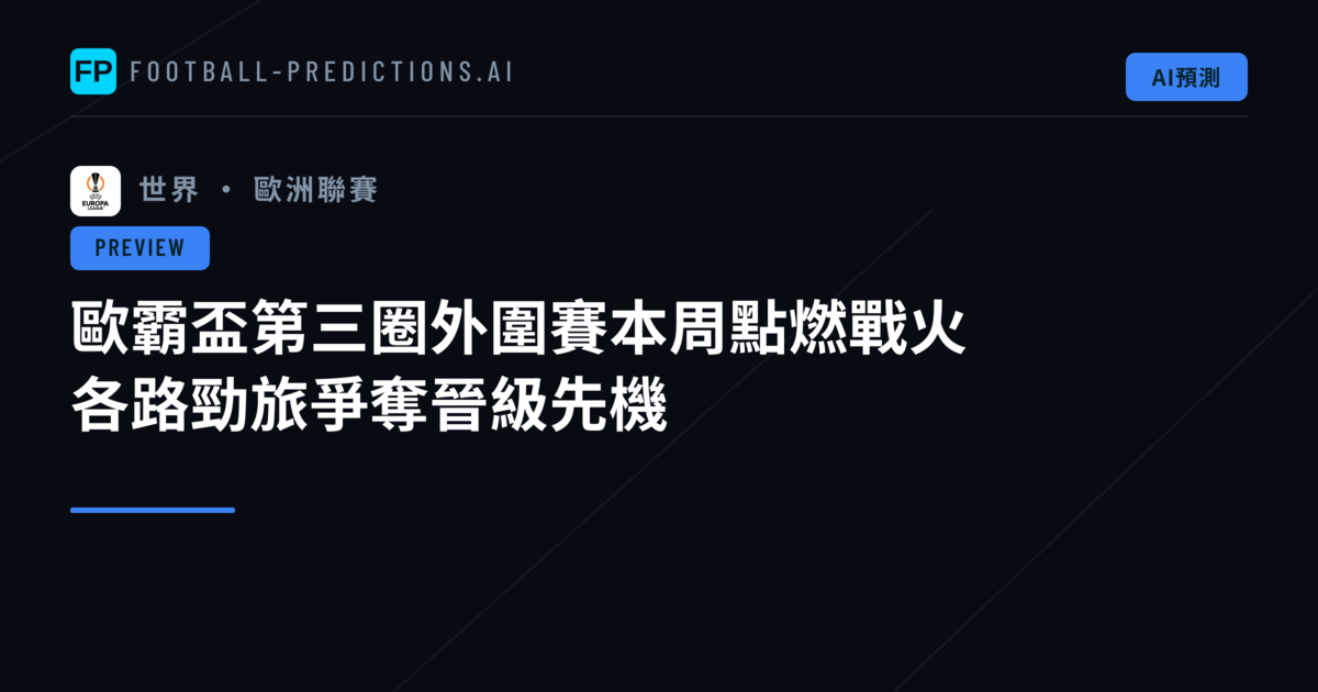 歐霸盃第三圈外圍賽本周點燃戰火 各路勁旅爭奪晉級先機