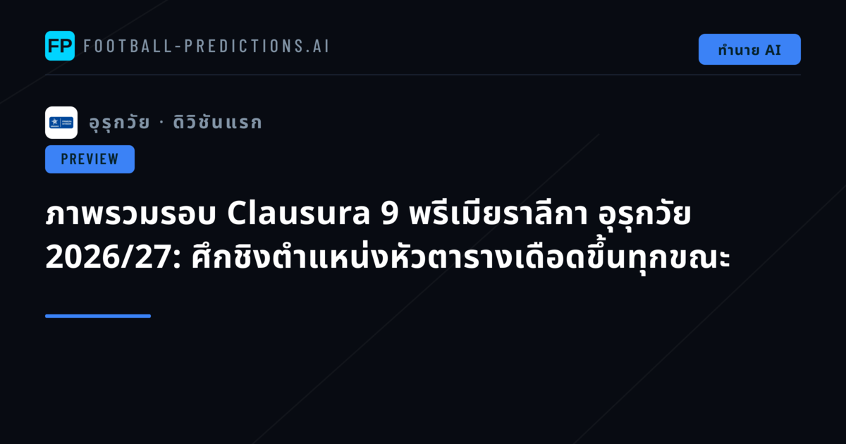 ภาพรวมรอบ Clausura 9 พรีเมียราลีกา อุรุกวัย 2026/27: ศึกชิงตำแหน่งหัวตารางเดือดขึ้นทุกขณะ
