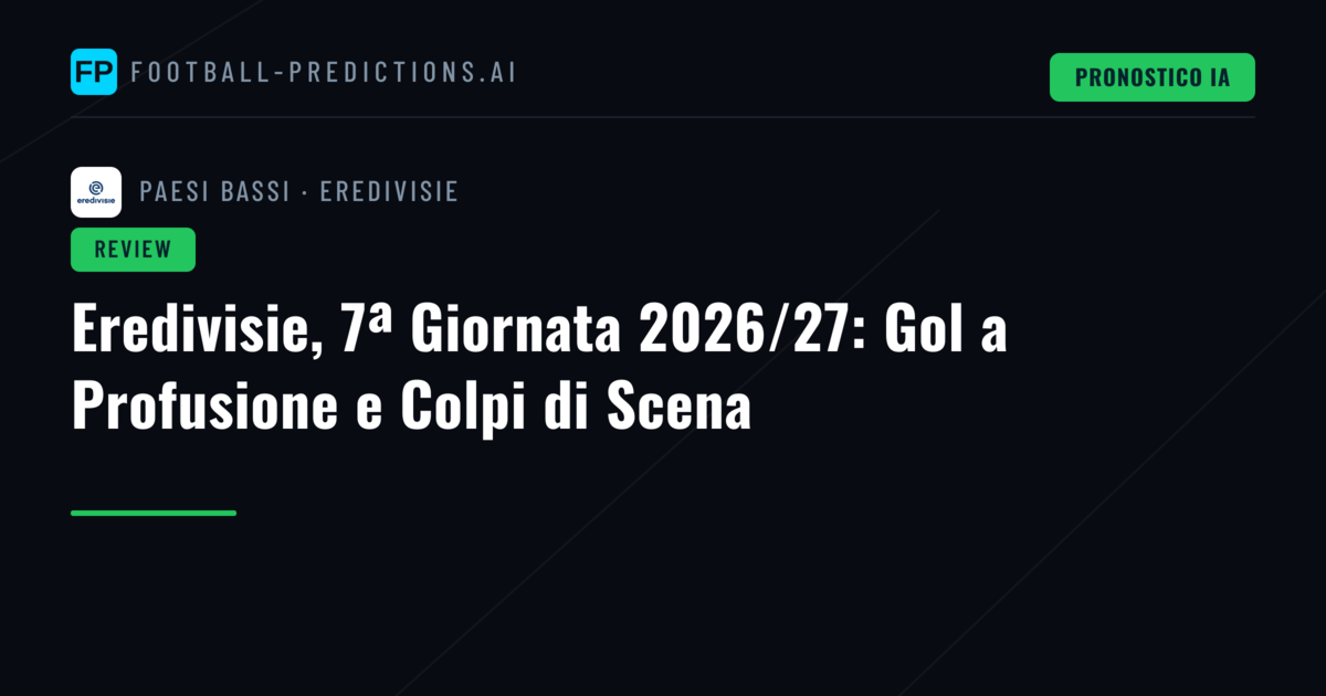 Eredivisie, 7ª Giornata 2026/27: Gol a Profusione e Colpi di Scena