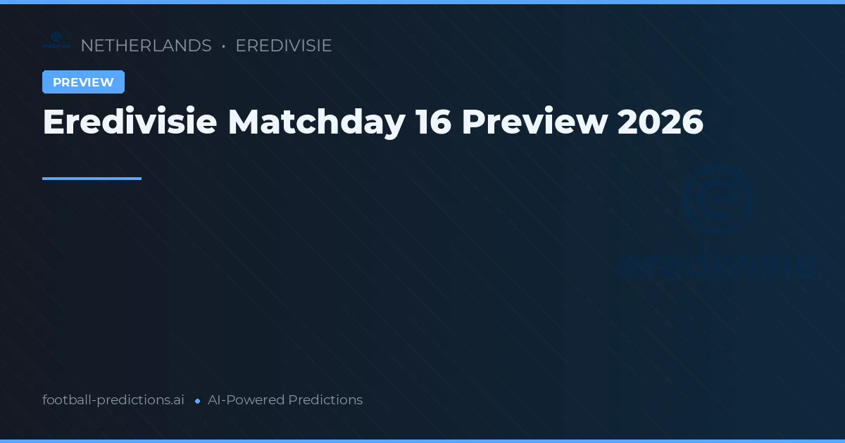 Eredivisie Matchday 16 Preview 2026