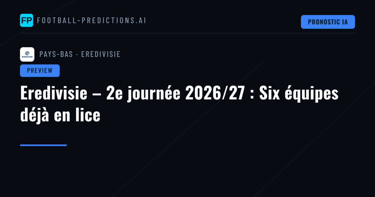 Eredivisie – 2e journée 2026/27 : Six équipes déjà en lice