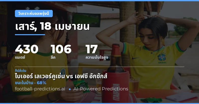 การแข่งขันฟุตบอลพรุ่งนี้ 18 เมษายน 2026