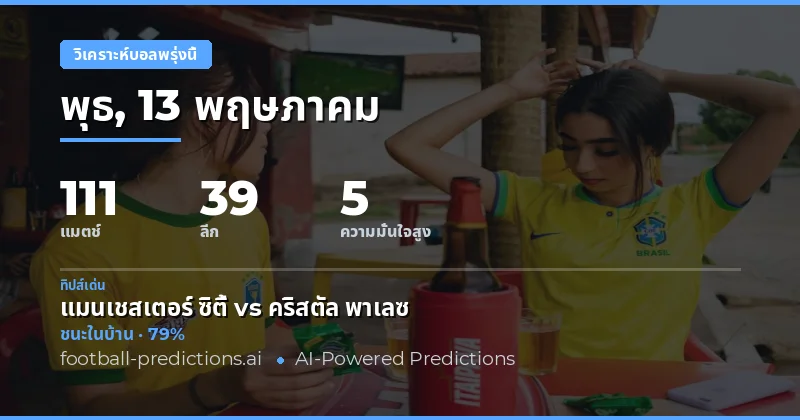 ภาพรวมการแข่งขันฟุตบอลวันพรุ่งนี้ 13 พฤษภาคม 2026