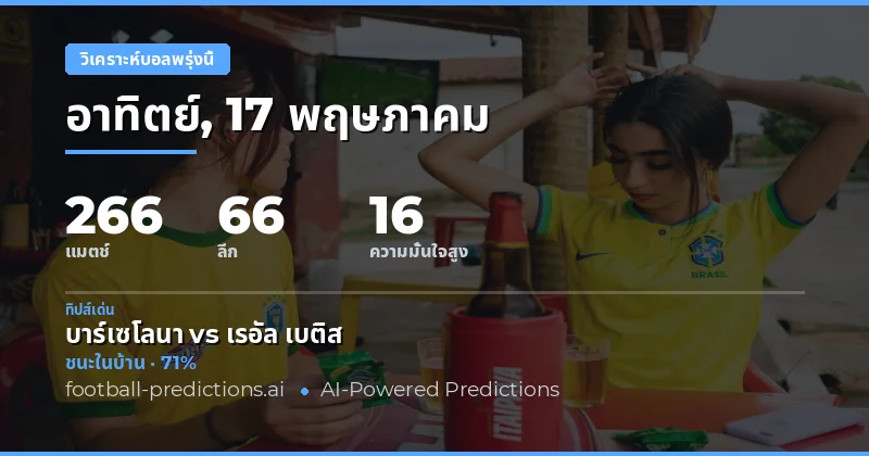 ภาพรวมการแข่งขันฟุตบอลวันพรุ่งนี้ 17 พฤษภาคม 2026
