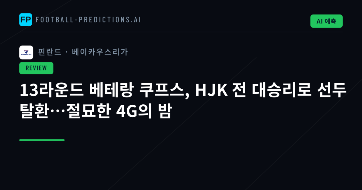 13라운드 베테랑 쿠프스, HJK 전 대승리로 선두 탈환…절묘한 4G의 밤
