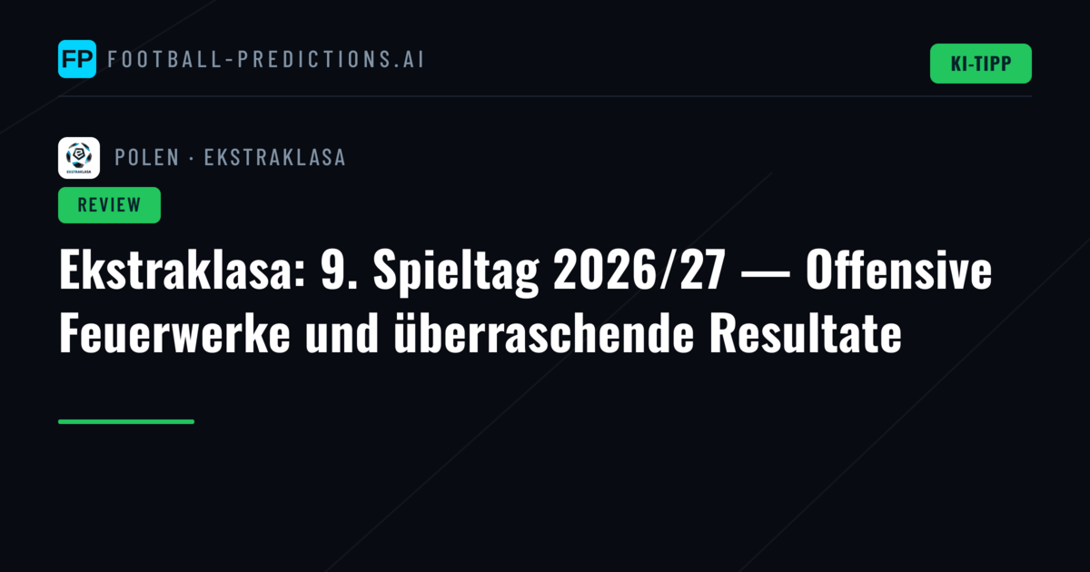 Ekstraklasa: 9. Spieltag 2026/27 — Offensive Feuerwerke und überraschende Resultate