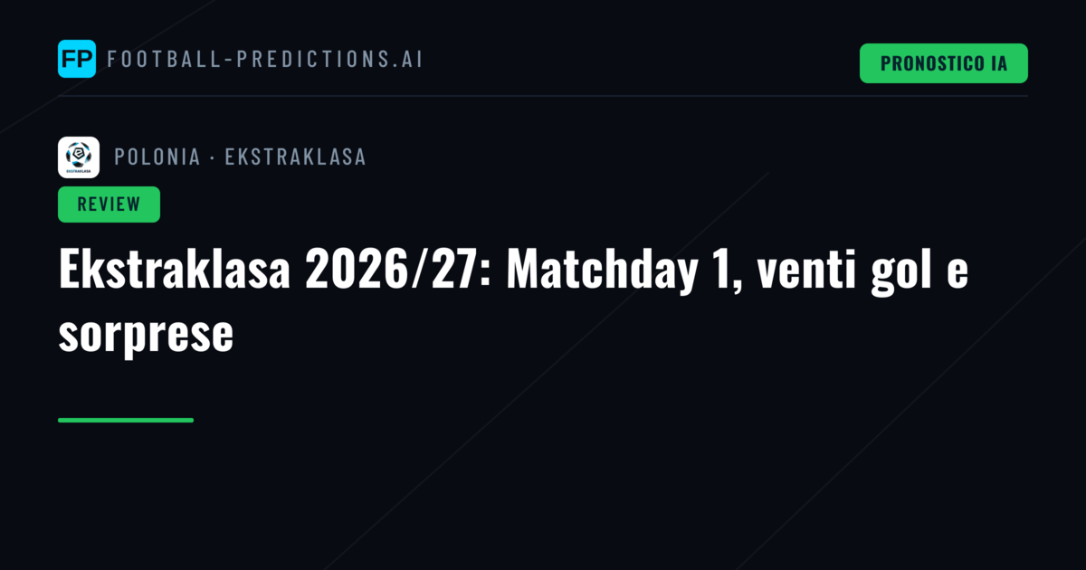 Ekstraklasa 2026/27: Matchday 1, venti gol e sorprese
